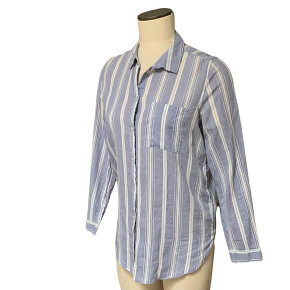 H&M Divided Womens Sz 8 Cotton Button Front Blouse Blue White Stripe 201K - Picture 3 of 8